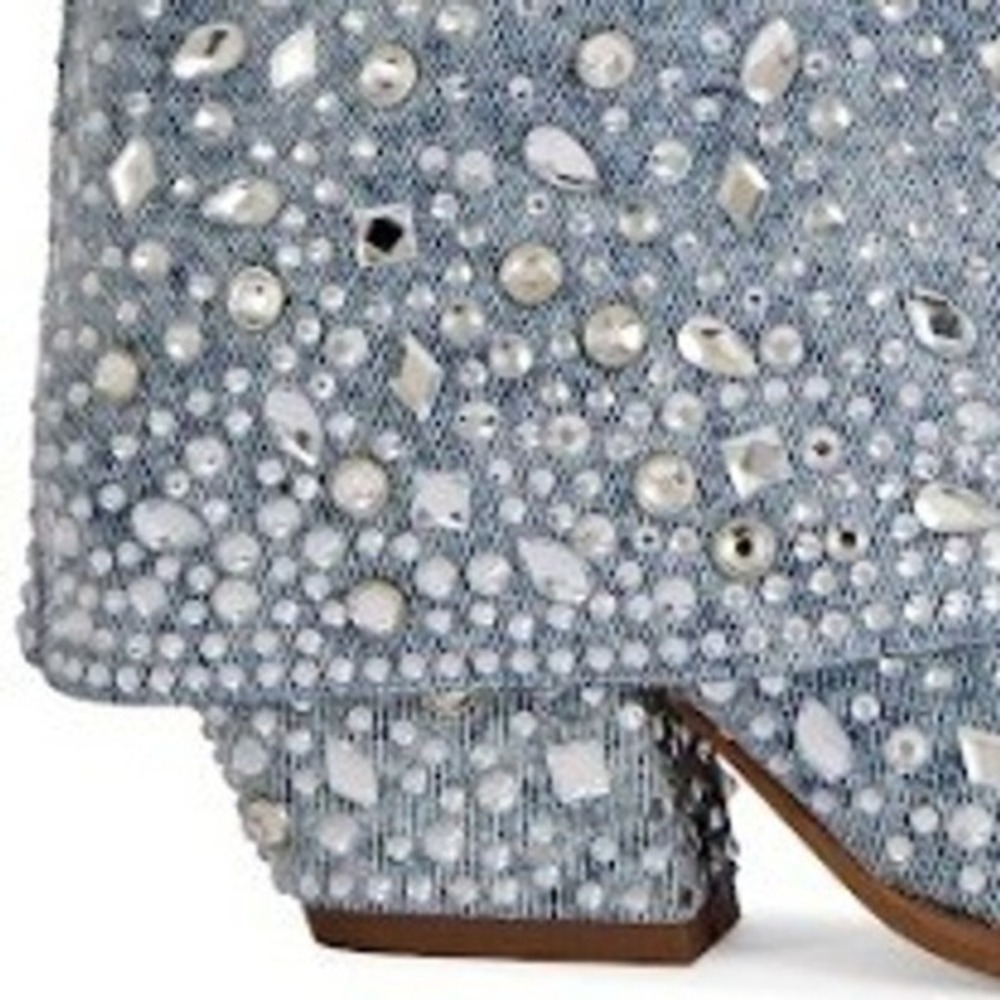 AZALEA WANG Cristos Rhinestone Denim Cowboy Boots Embellished Western 7.5 NWT - Picture 4 of 4